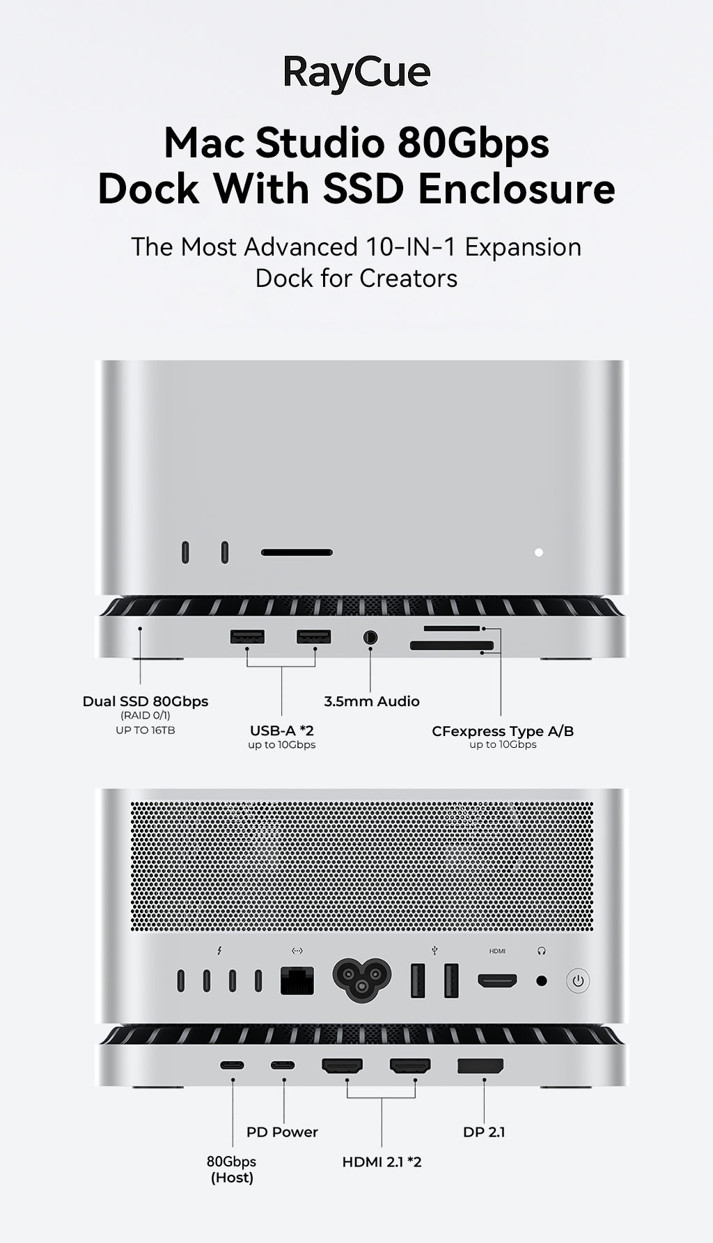 RayCue 10-in-1 80Gbps Dock For Mac Studio (M4 Max or M3 Ultra) Pre-Order (Ships on September 20th, 2025)