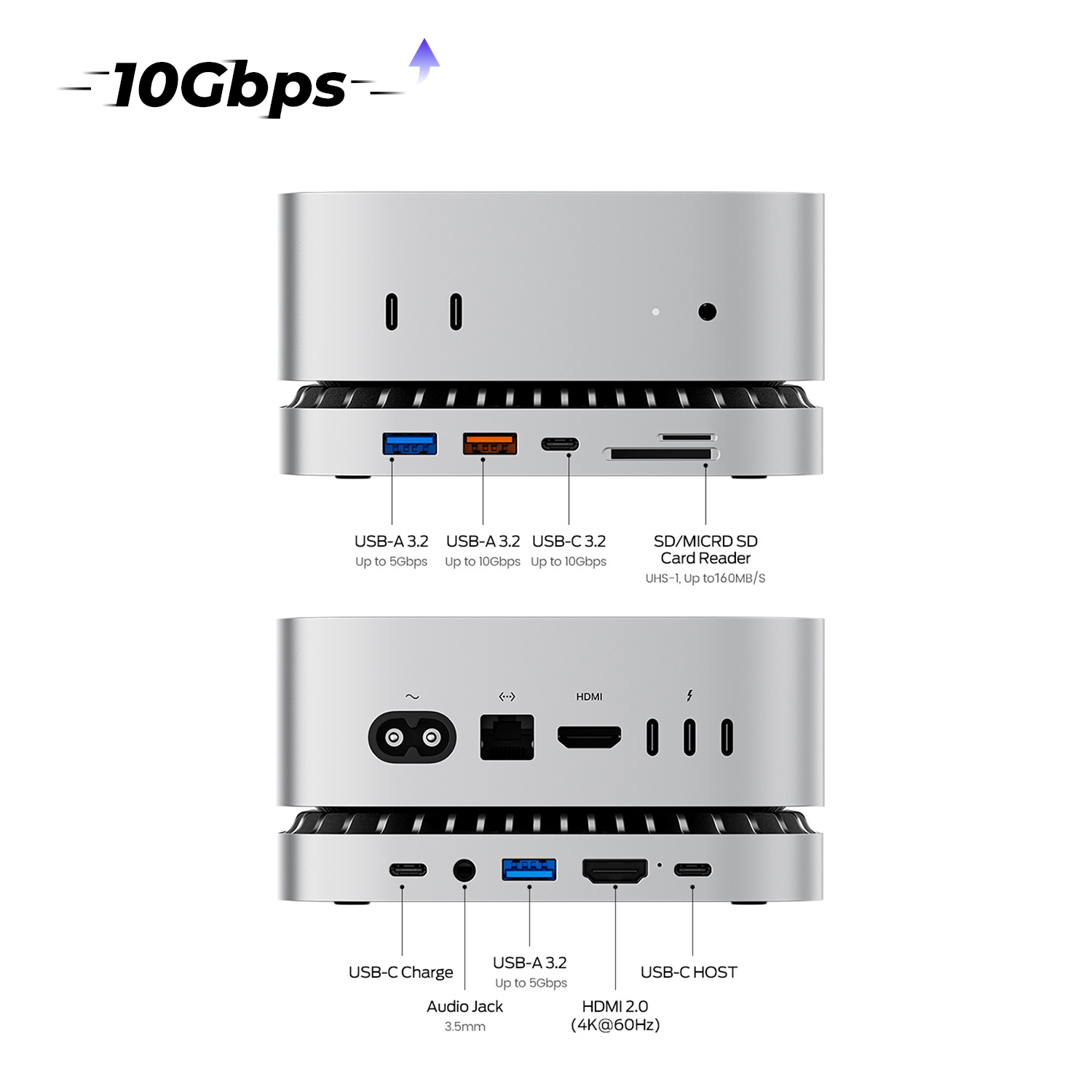 RayCue New M4/2024 Mac Mini Hub & Stand with NVMe/ M.2 SATA SSD Enclosure