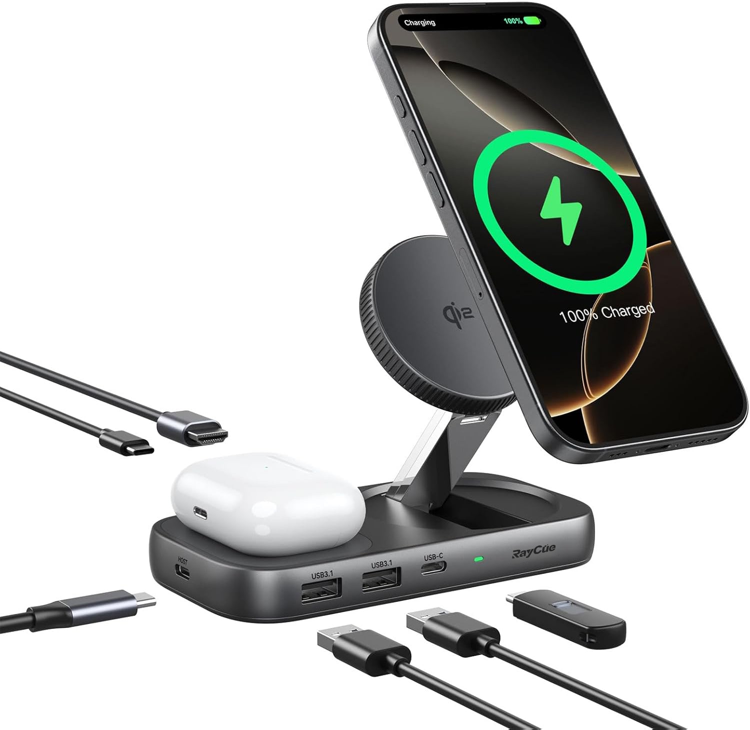 Qi2 7-in-1 Extension Hub Stand and Wireless Charger for iPhone