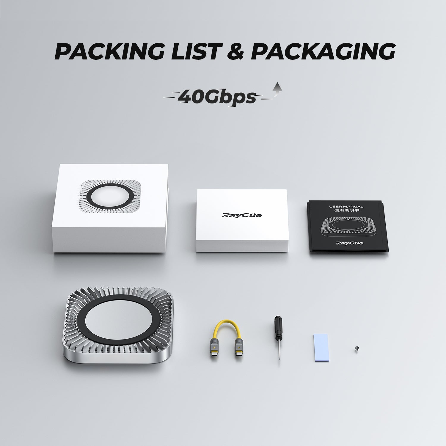 RayCue New M4/2024 Mac Mini Hub & Stand with NVMe/ M.2 SATA SSD Enclosure