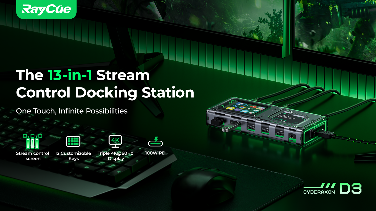 CyberAxon D3: 13-in-1 Multifunctional Stream Control Dock — Just like a Stream Deck — but built into a powerful dock!