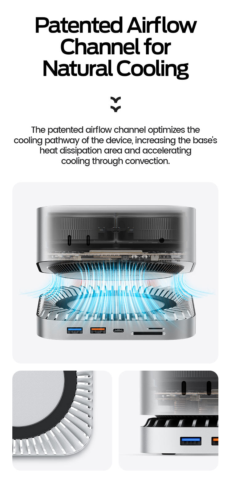 RayCue New M4/2024 Mac Mini Hub & Stand with NVMe/ M.2 SATA SSD Enclosure