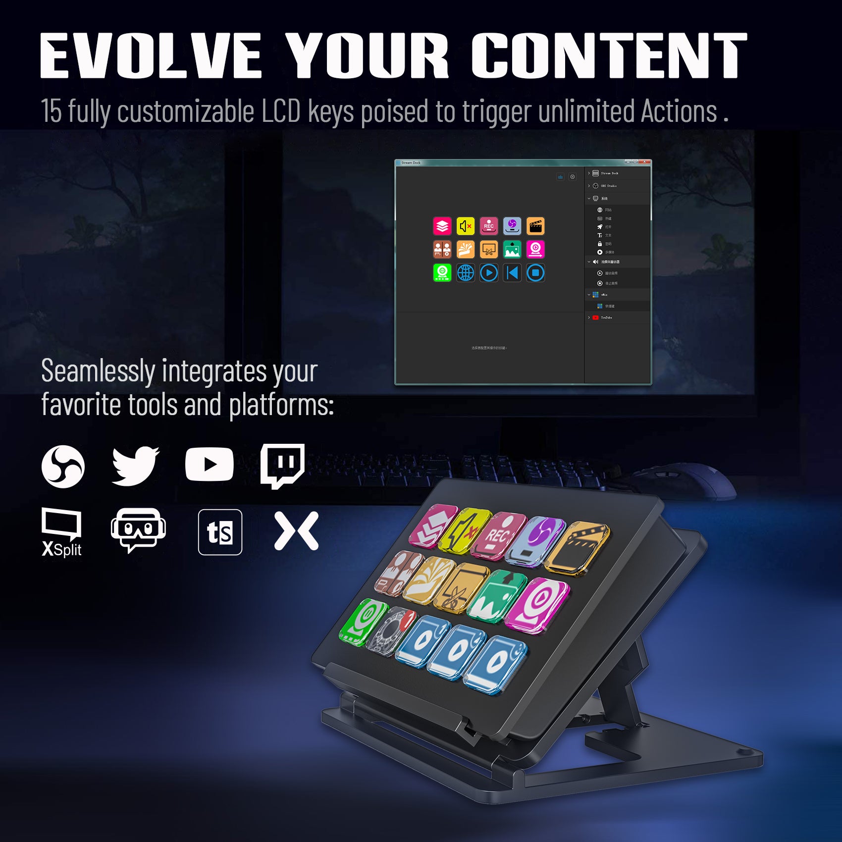 Stream Deck - Live Production Controller With 15 Customizable LCD Keys And Adjustable Stand, Trigger Actions In OBS Studio, Streamlabs, Twitch, Youtube And More, PC/Mac