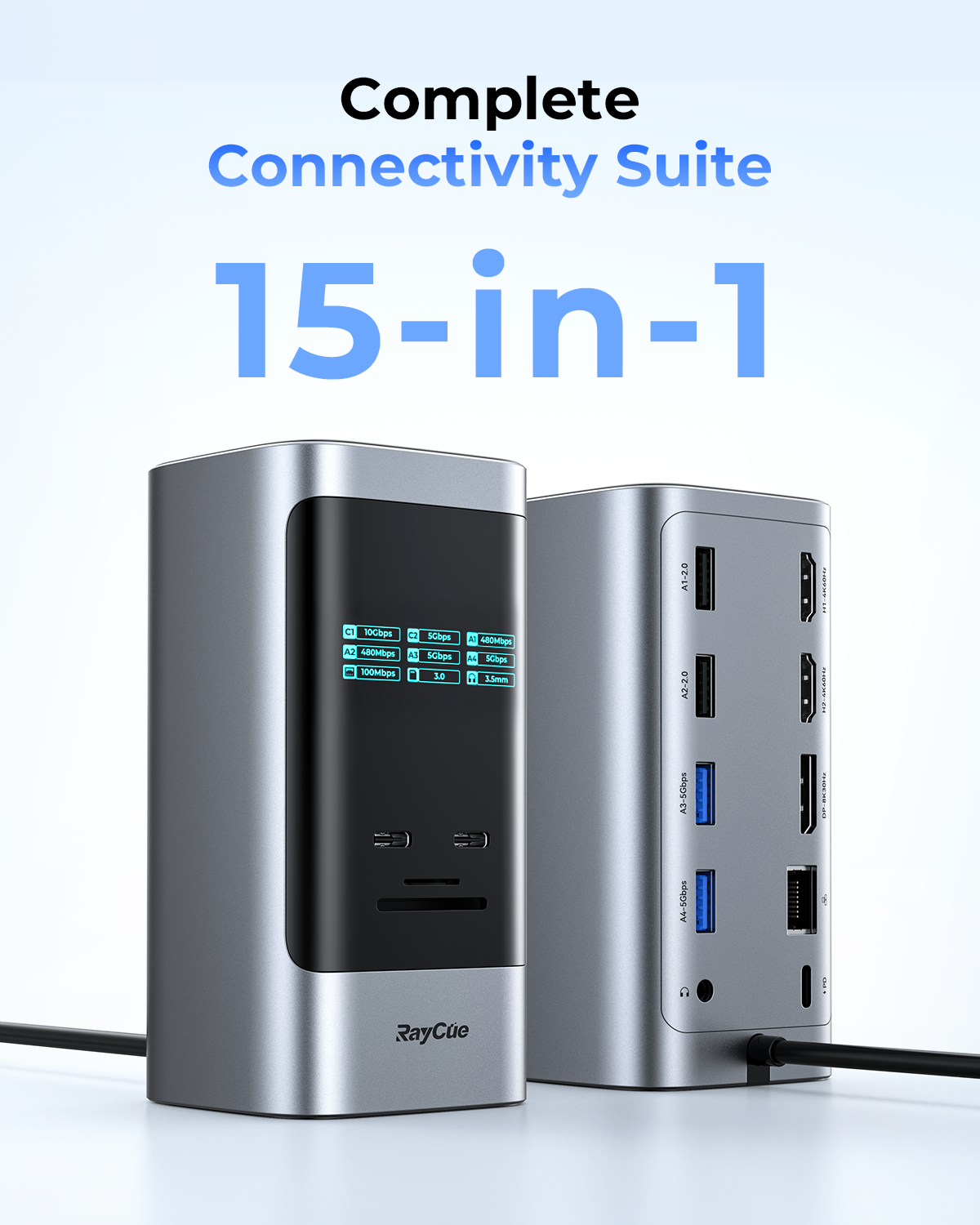 RayCue Unify15 Dock-15-in-1 Docking Station for Mac/Windows,8K Display,10Gbps,100W PD,Triple-Display Support RayCue