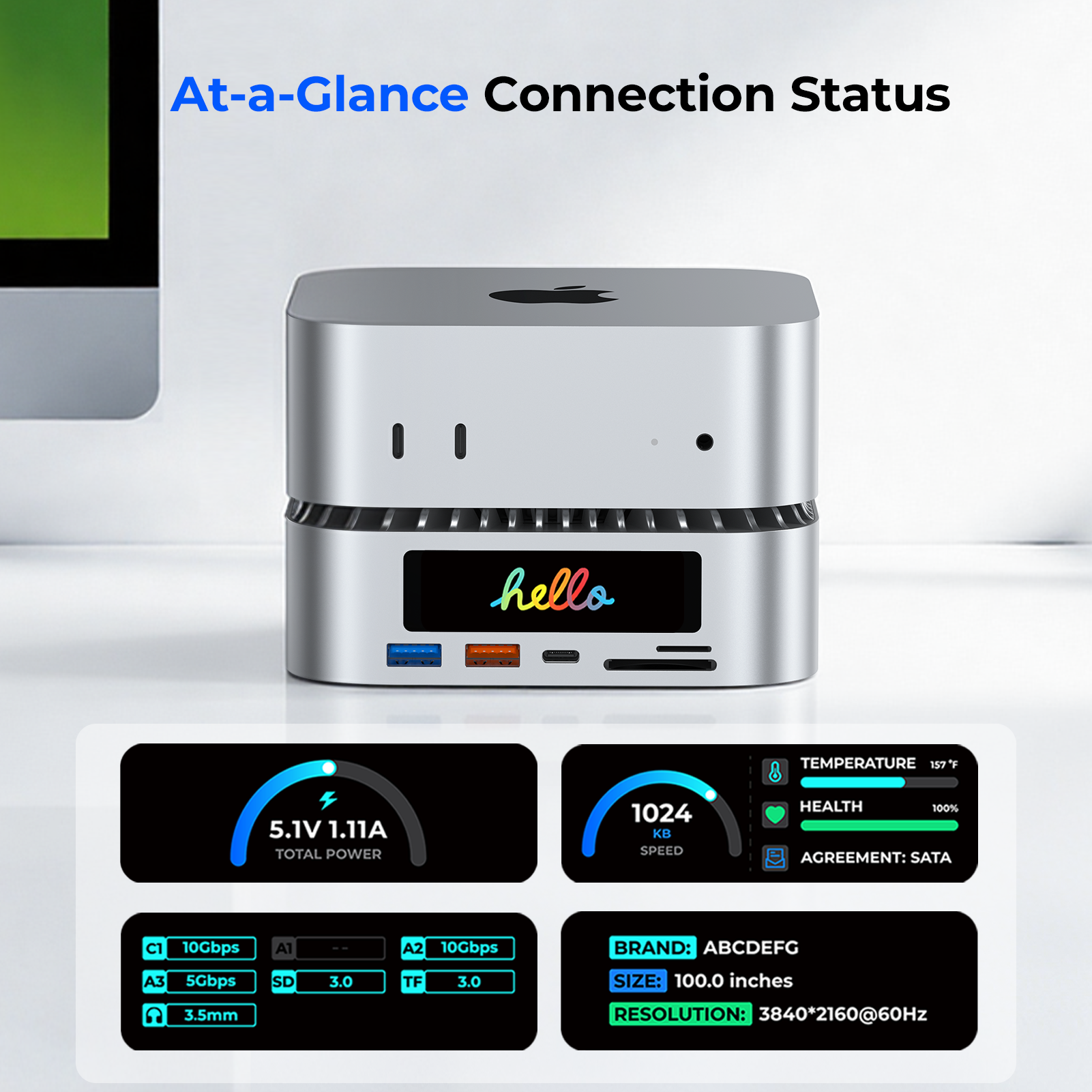 RayCue ALL-in-One Dock For Mac Mini M4 with Smart Displays,HDMI & Fast Data Ports