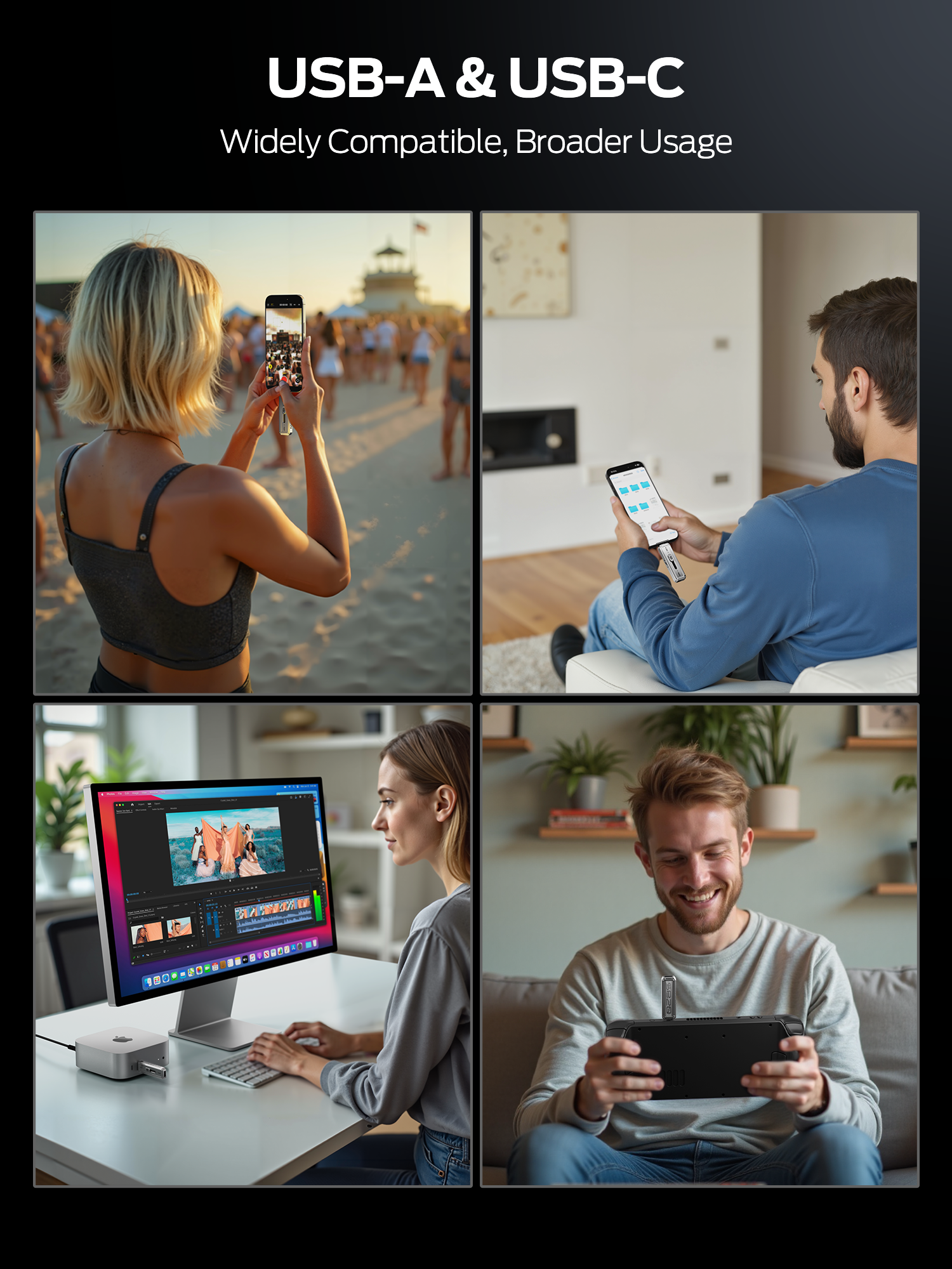 256GB-2TB Ultra-Speed SSD Flash Drive 2100MB/s Read/Write, USB 3.2 Gen2x2 + Type-C, Dual Interface, Push-Pull Design RayCue