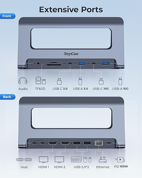RayCue USB C Docking Station Dual Monitor for MacBook Pro/Air RayCue