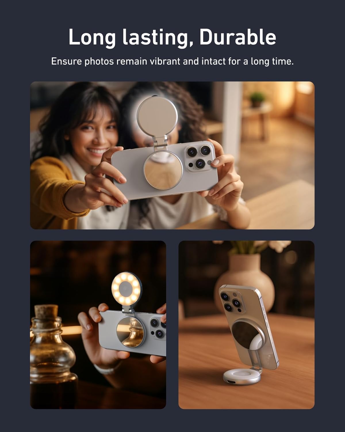 Magnetic Selfie Light,Phone Light Compatible with iPhone Magsafe,CRI97 360° LED Selfie Ring Fill Light with Mirror for Selfies
