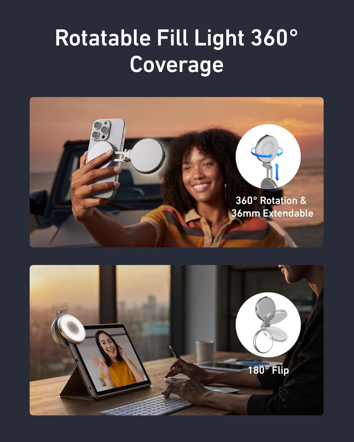 Magnetic Selfie Light,Phone Light Compatible with iPhone Magsafe,CRI97 360° LED Selfie Ring Fill Light with Mirror for Selfies