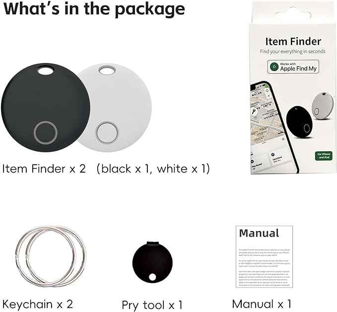 Key Locator Find My Key Finder, Tracker Tag GPS Locator for Luggage, Bags, Pets, Suitcase Compatible with Find My (iOS only), Anti Lost, IP67 Water Resistant (Black & White)