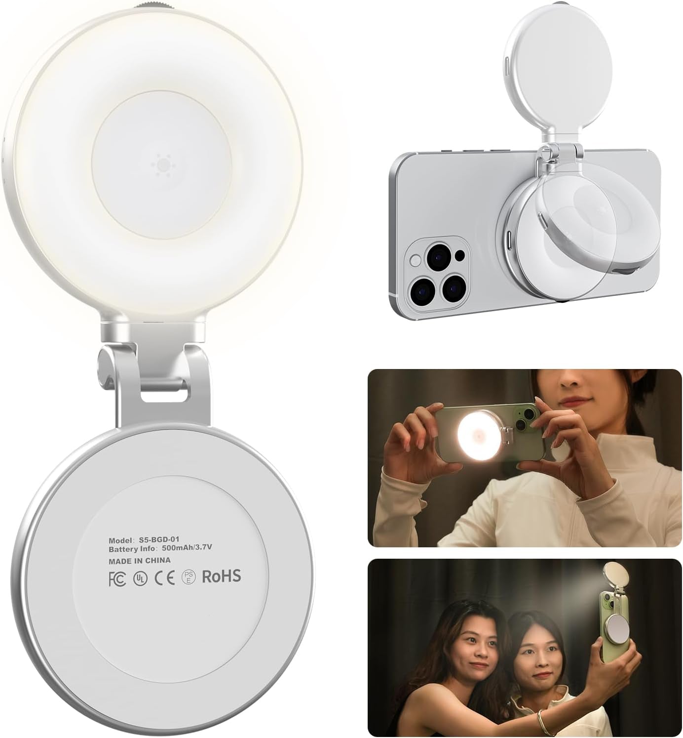 Magnetic Selfie Light,Phone Light Compatible with iPhone Magsafe,CRI97 360° LED Selfie Ring Fill Light with Mirror for Selfies