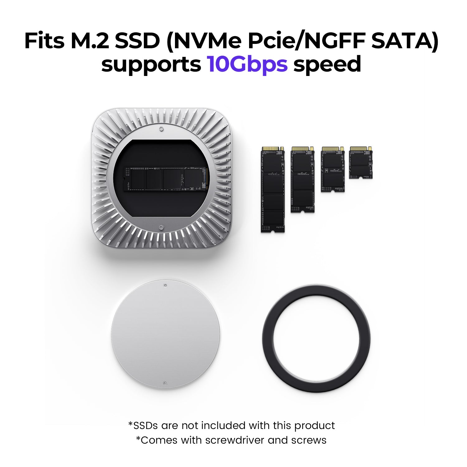 RayCue New M4/2024 Mac Mini Hub & Stand with NVMe/ M.2 SATA SSD Enclosure