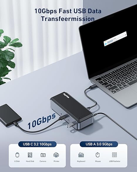 RayCue USB C Docking Station Triple Monitor, 15IN1 MacBook Pro Docking Station for M1/M2, Mac, Windows