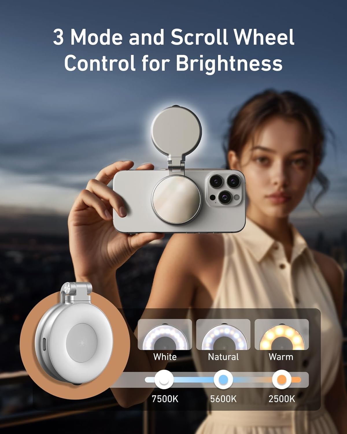 Magnetic Selfie Light,Phone Light Compatible with iPhone Magsafe,CRI97 360° LED Selfie Ring Fill Light with Mirror for Selfies