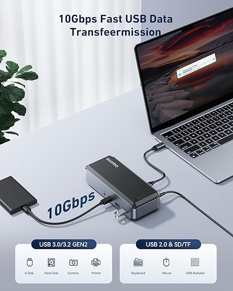 USB C Docking Station Triple Monitor, 15IN1 MacBook Pro Docking Station for M1/M2, Mac, Windows, Laptop Docking Station Dual Monitor with HDMI*3, RJ45, 10Gbps USB*4, PD, USB 3.0 * 3, Driver
