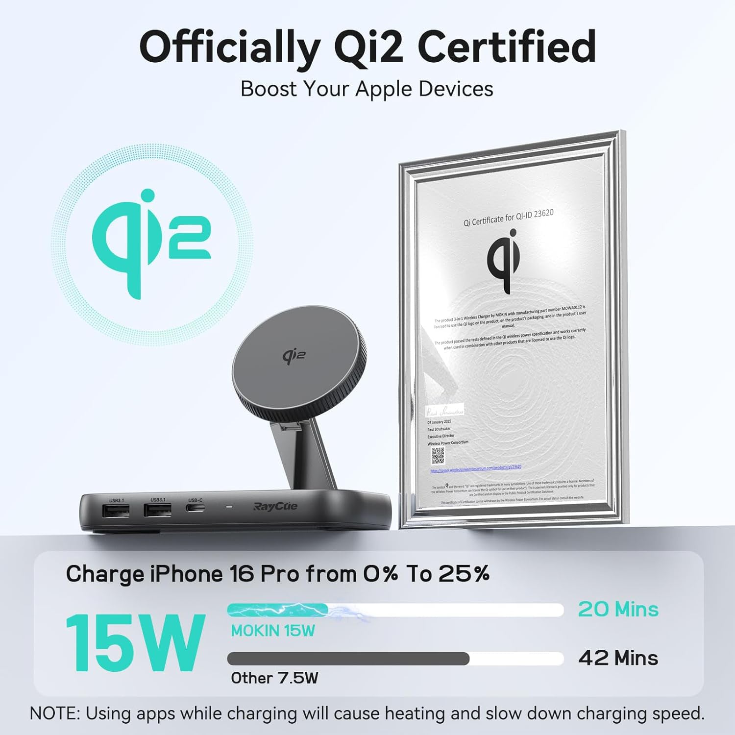 Qi2 7-in-1 Extension Hub Stand and Wireless Charger for iPhone