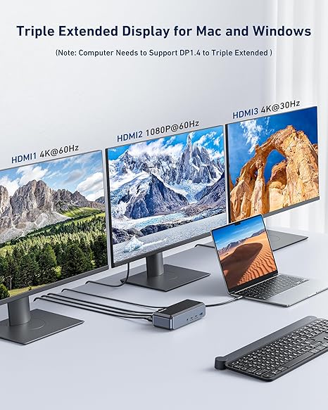 RayCue USB C Docking Station Triple Monitor, 15IN1 MacBook Pro Docking Station for M1/M2, Mac, Windows