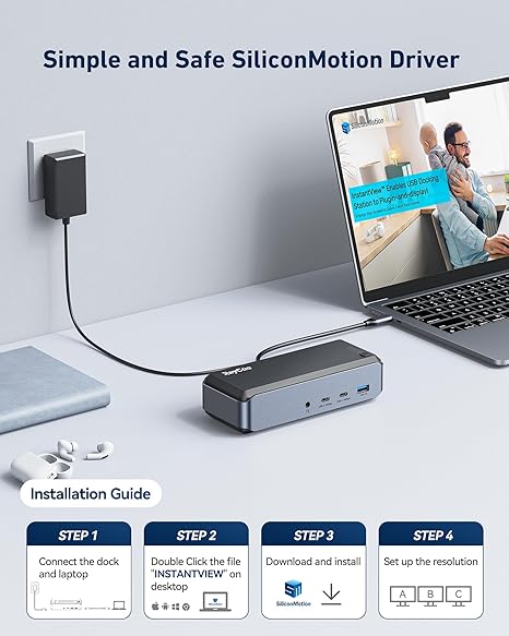RayCue USB C Docking Station Triple Monitor, 15IN1 MacBook Pro Docking Station for M1/M2, Mac, Windows