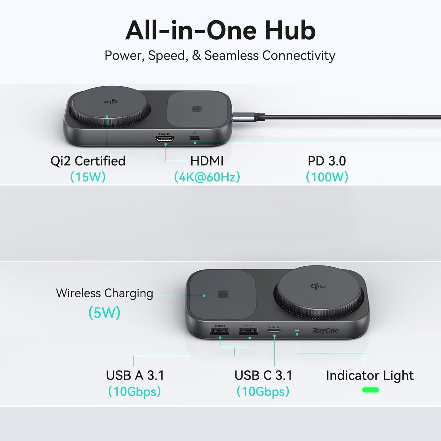Qi2 7-in-1 Extension Hub Stand and Wireless Charger for iPhone