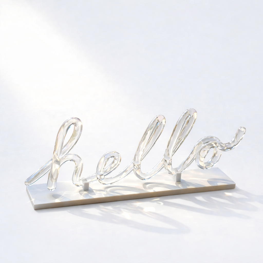 “Hello” Handwritten Clear Acrylic Display – A Small Nostalgic Desk Statement
