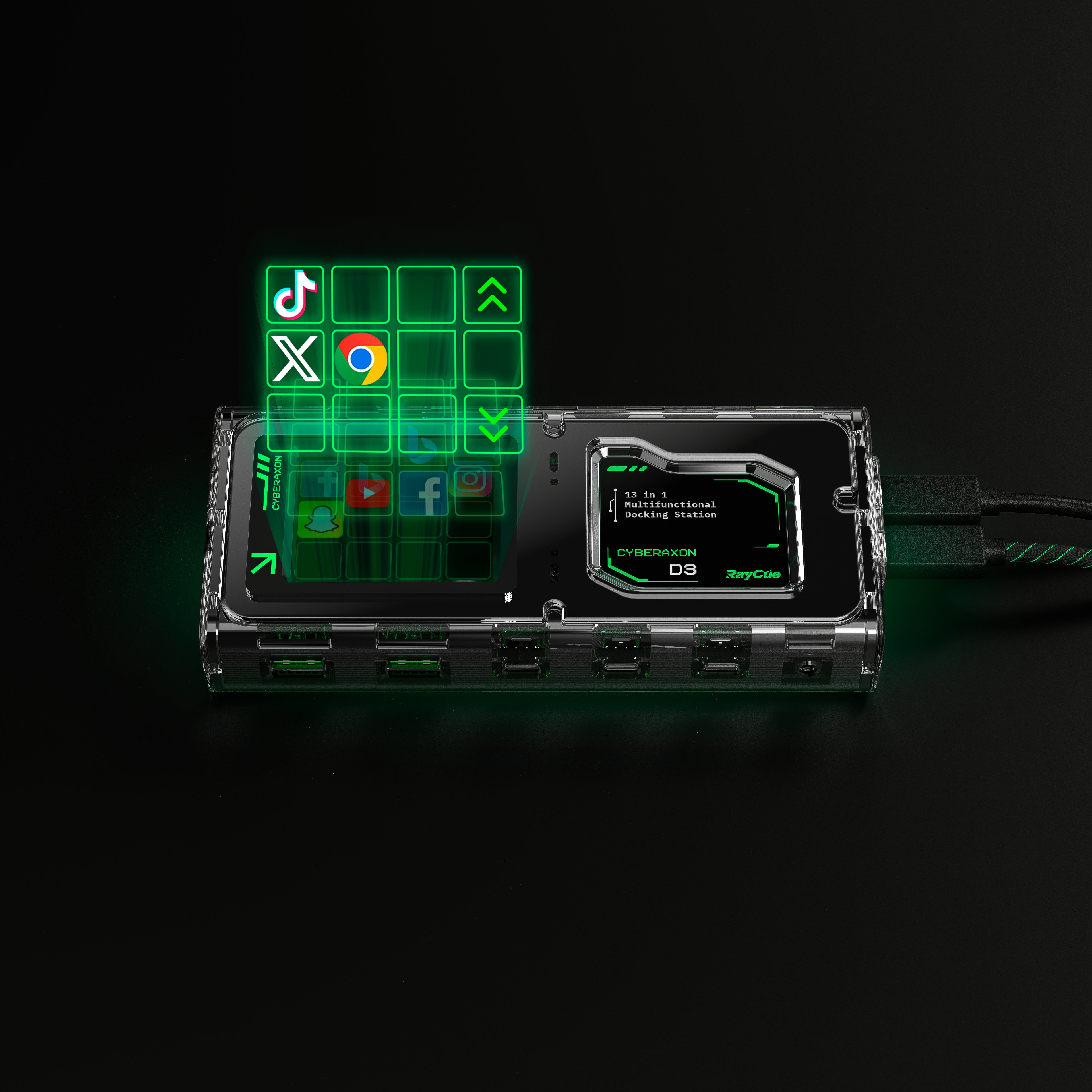 CyberAxon D3: 13-in-1 Multifunctional Stream Control Dock — Just like a Stream Deck — but built into a powerful dock!