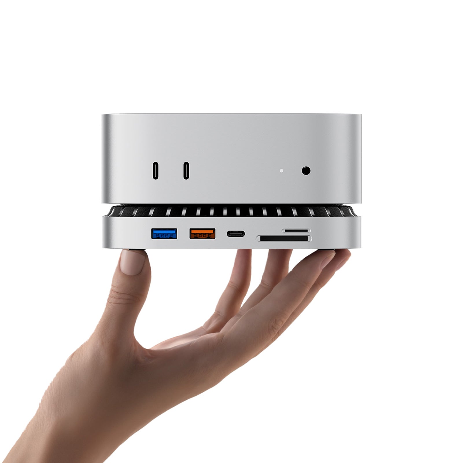 RayCue New M4/2024 Mac Mini Hub & Stand with NVMe/ M.2 SATA SSD Enclosure