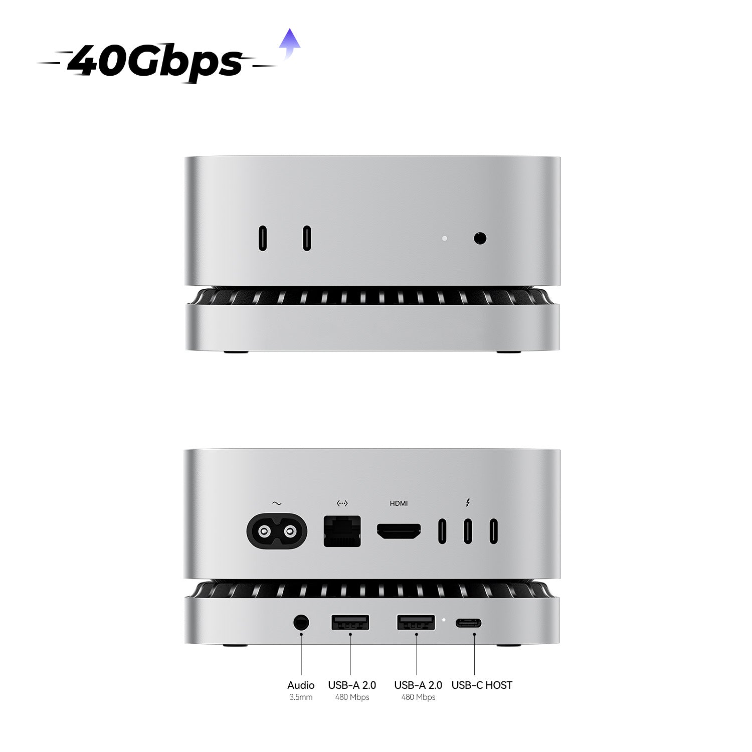 RayCue New M4/2024 Mac Mini Hub & Stand with NVMe/ M.2 SATA SSD Enclosure