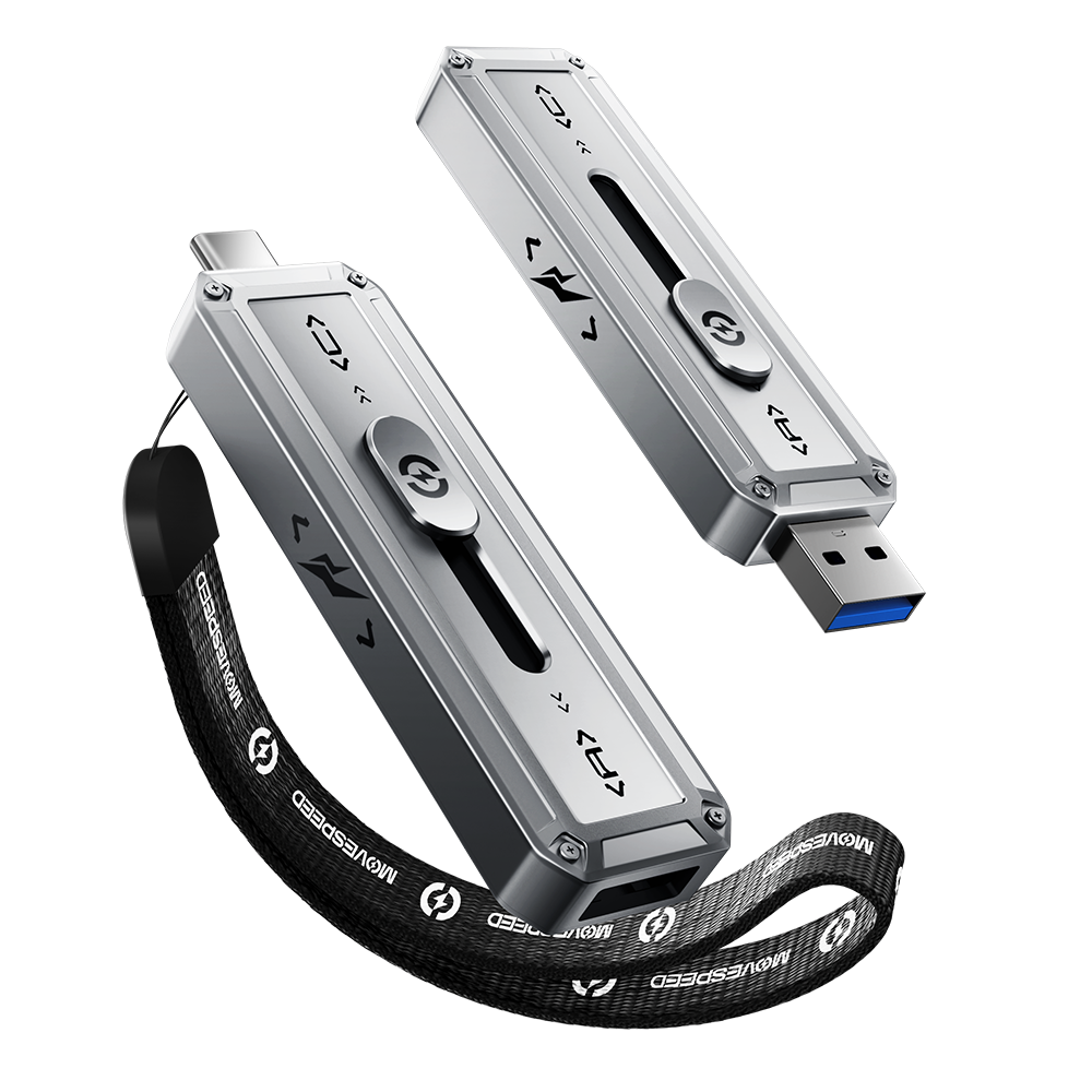 256GB-2TB Ultra-Speed SSD Flash Drive 2100MB/s Read/Write, USB 3.2 Gen2x2 + Type-C, Dual Interface, Push-Pull Design RayCue