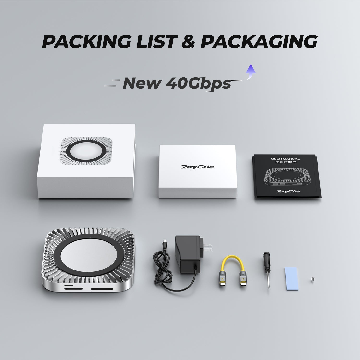 RayCue New M4/2024 Mac Mini Hub & Stand with NVMe/ M.2 SATA SSD Enclosure