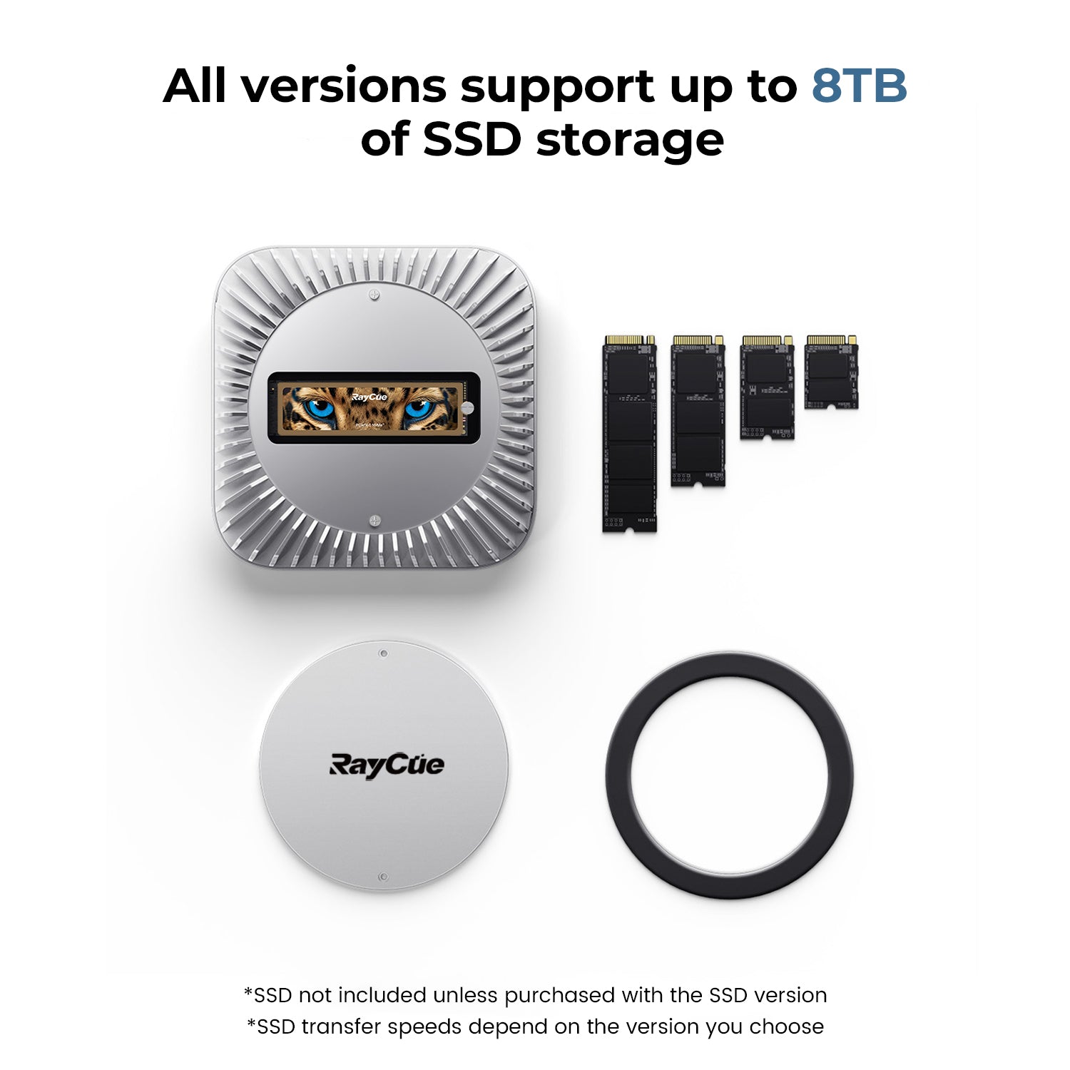 RayCue New M4/2024 Mac Mini Hub & Stand with NVMe/ M.2 SATA SSD Enclosure