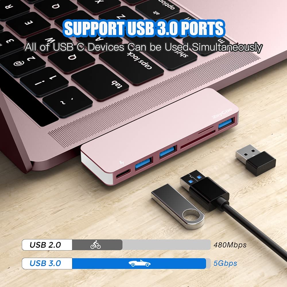 Raycue 6-in-1 USB C Hub Adapter for MacBook Pro/Air 2020 2019 2018 Pink