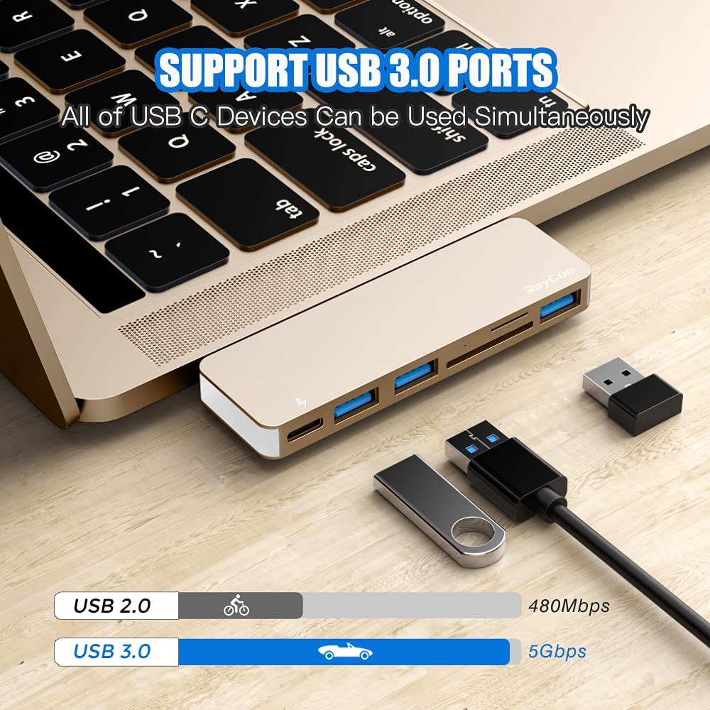 Raycue 6-in-1 USB C Hub Adapter for MacBook Pro/Air 2020 2019 2018 Gold