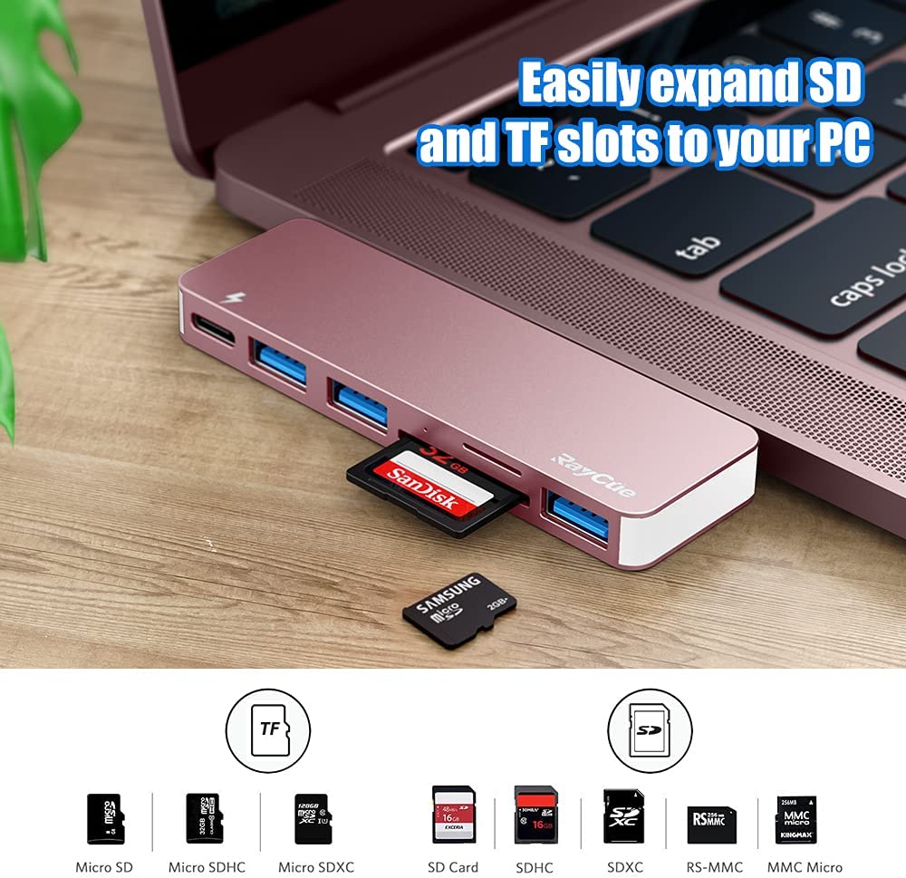 Raycue 6-in-1 USB C Hub Adapter for MacBook Pro/Air 2020 2019 2018 Pink
