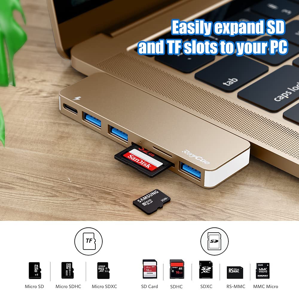 Raycue 6-in-1 USB C Hub Adapter for MacBook Pro/Air 2020 2019 2018 Gold