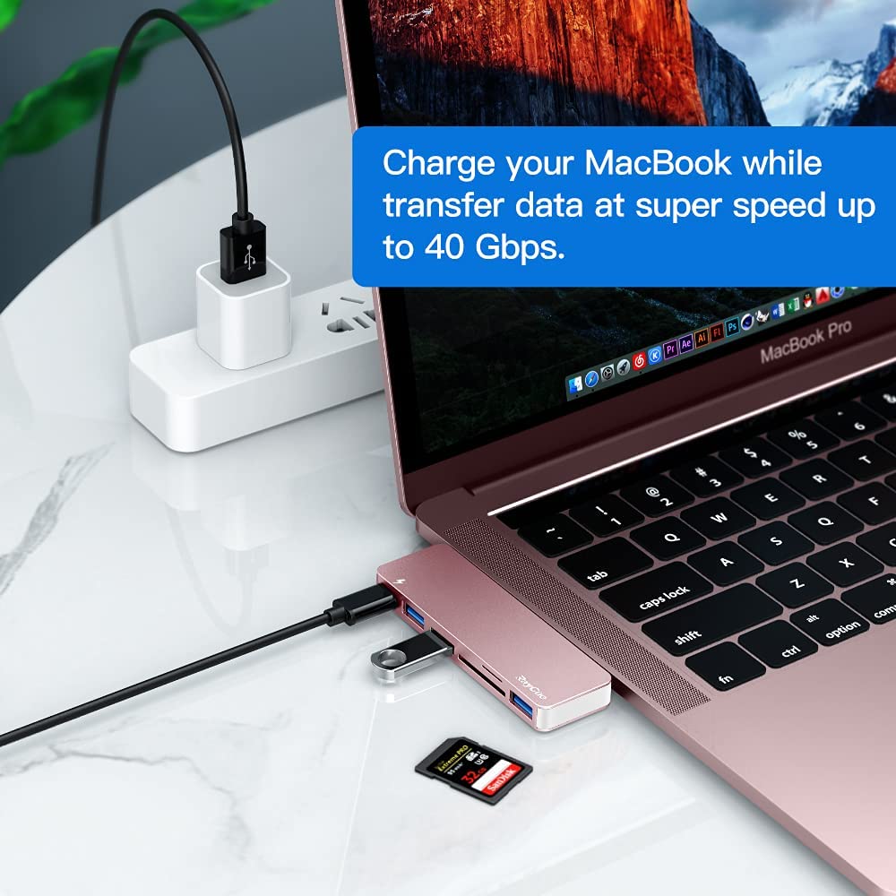 Raycue 6-in-1 USB C Hub Adapter for MacBook Pro/Air 2020 2019 2018 Pink