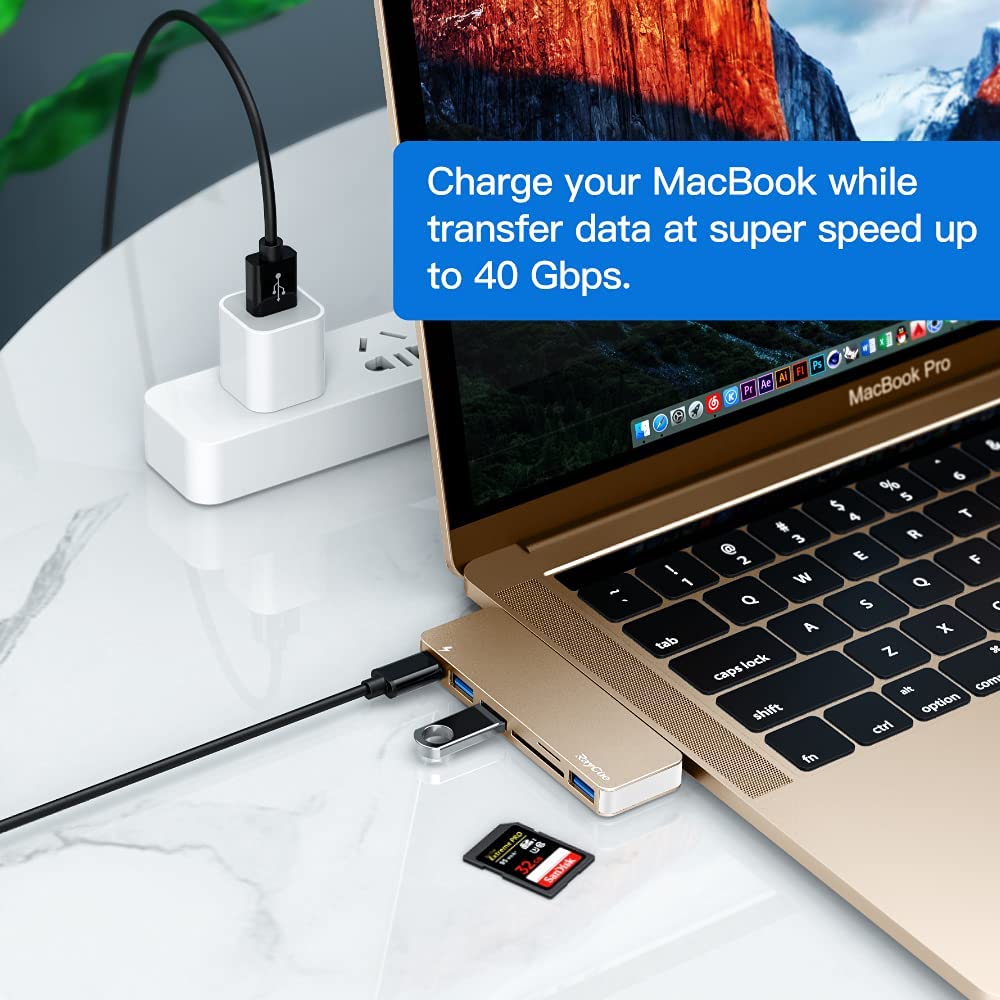 Raycue 6-in-1 USB C Hub Adapter for MacBook Pro/Air 2020 2019 2018 Gold