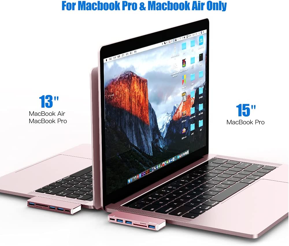 Raycue 6-in-1 USB C Hub Adapter for MacBook Pro/Air 2020 2019 2018 Pink