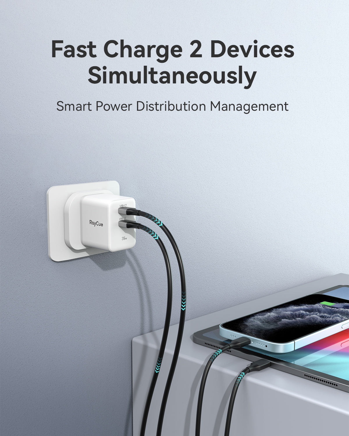 RayCue BlitzCharge GaN 35W 2-Port USB PD Charger for MacBook, iPhone, iPad