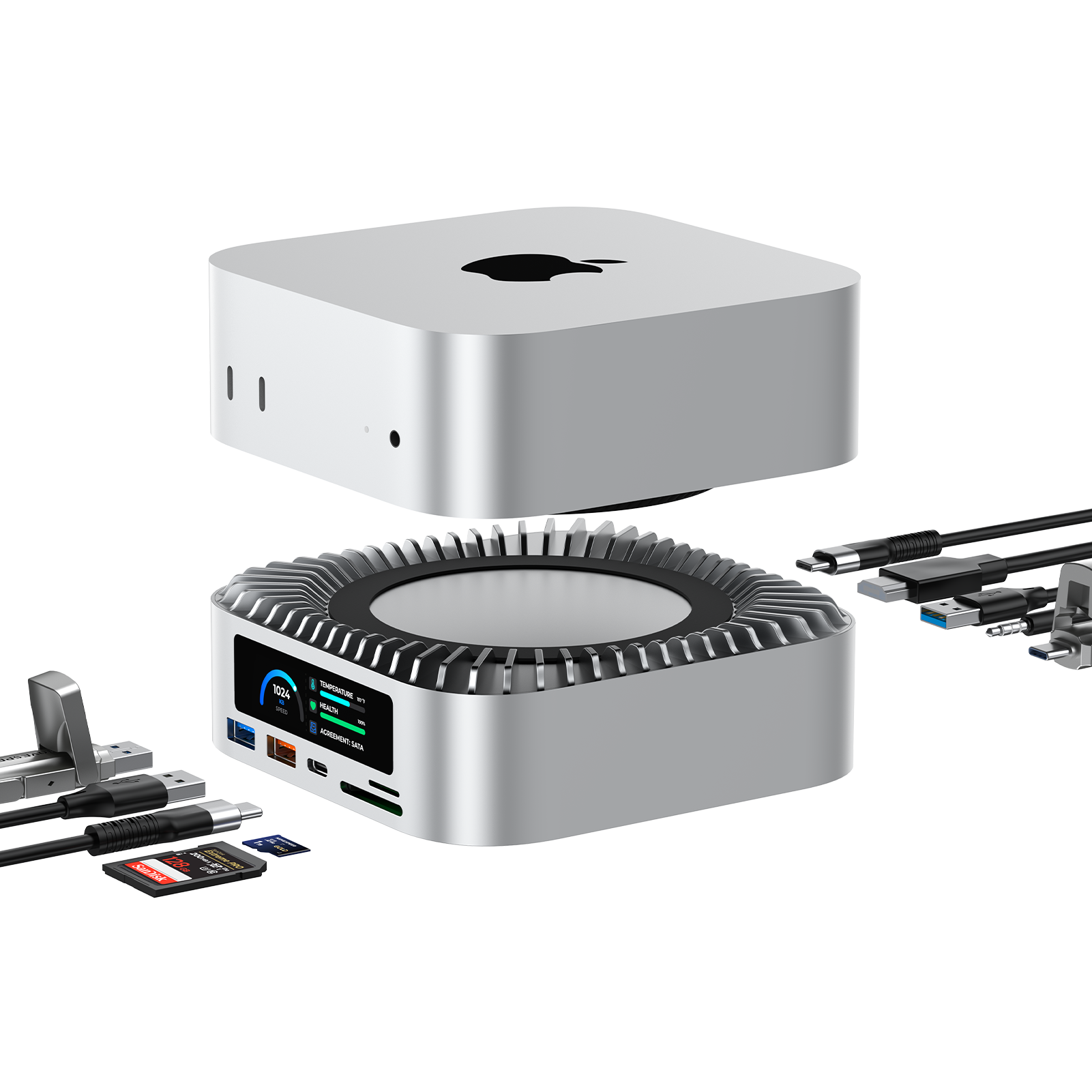 RayCue ALL-in-One Dock For Mac Mini M4 with Smart Displays,HDMI & Fast Data Ports