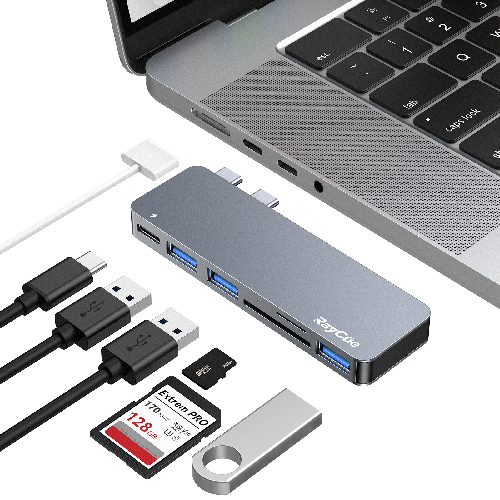 Raycue 6-en-1 MacBook Pro/Aer-USB Akcesoraĵoj 