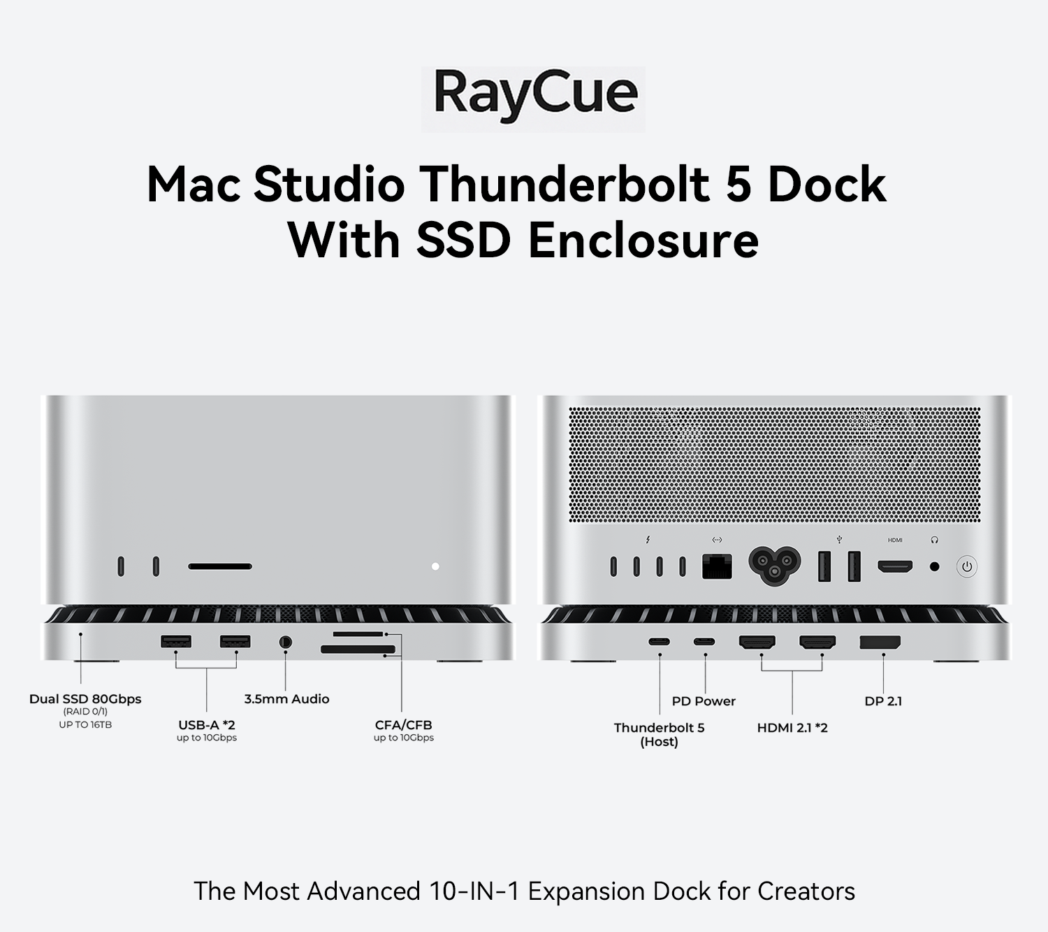 RayCue 10-in-1 Thunderbolt 5 Dock For Mac Studio (M4 Max or M3 Ultra) Pre-Order （Ships on September 10th, 2025）