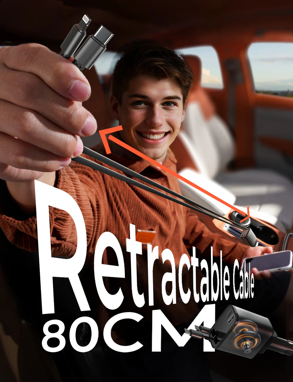 4 in 1 69W USB Car Retractable Charger Adapter