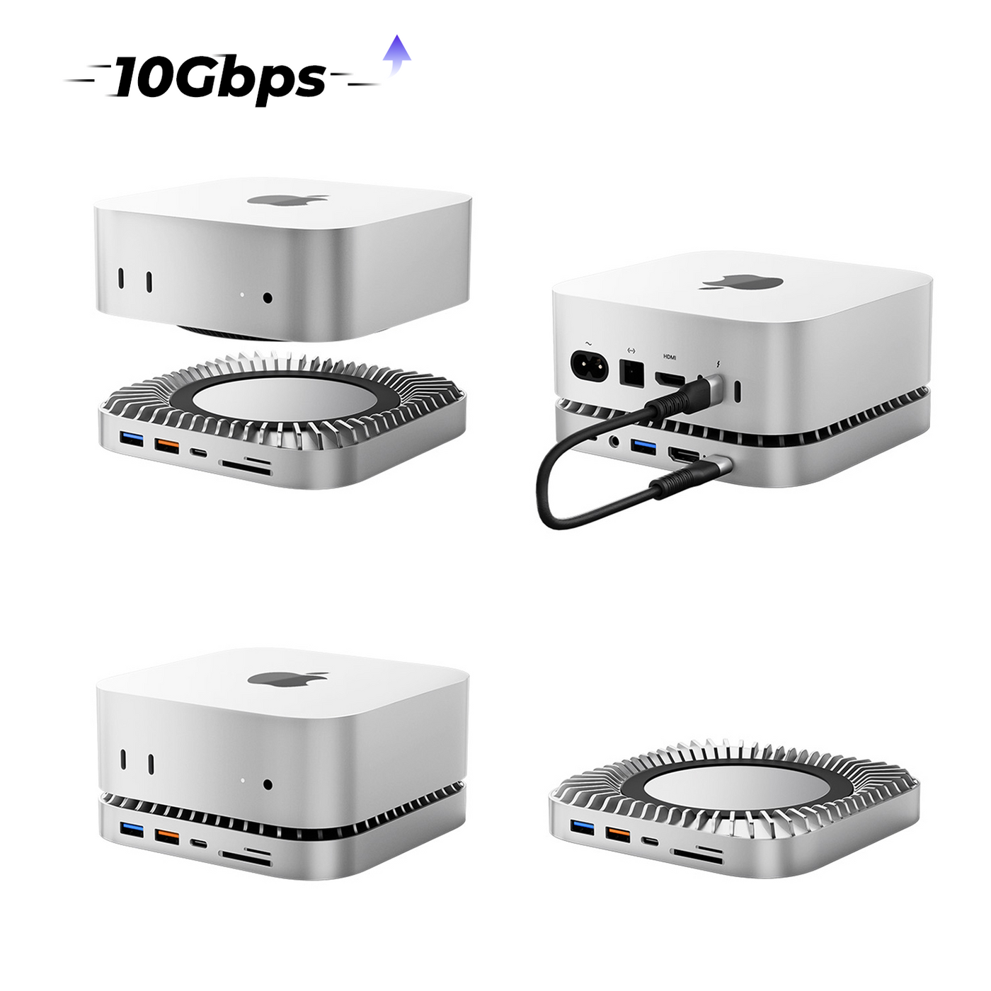 RayCue New M4/2024 Mac Mini Hub & Stand with NVMe/ M.2 SATA SSD Enclos