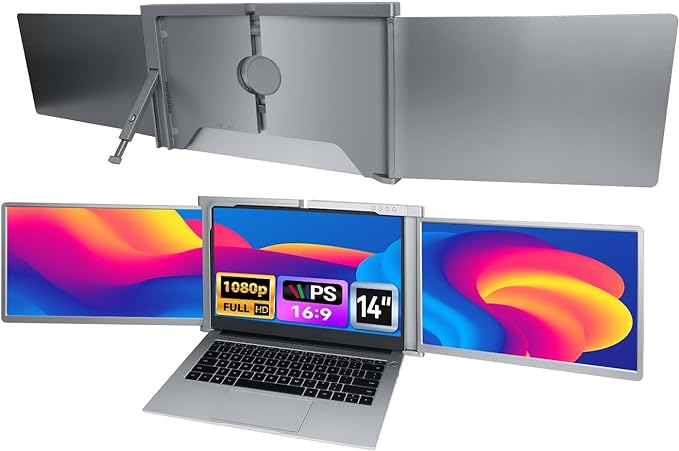 Dual Portable Monitor for Laptop, 1 Cable for 2 Displays for 13.3”-17” Laptops Mac/Windows