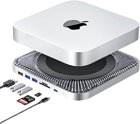 RayCue Type-C Stand &amp; Hub kun SSD &amp; HDD-Enfermaĵo por Mac Mini/Studio kaj ĉiuj USB-C tekkomputiloj 