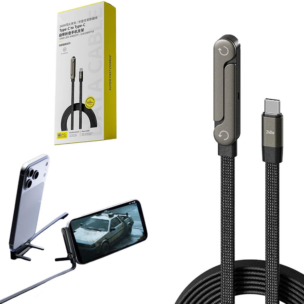 2 in 1 Charging Cable 240W with Type C Multi-Angle Adjustable Stand.Fast Charging Data Sync Cable for Smartphones. Tablets. Laptops. Gaming Devices