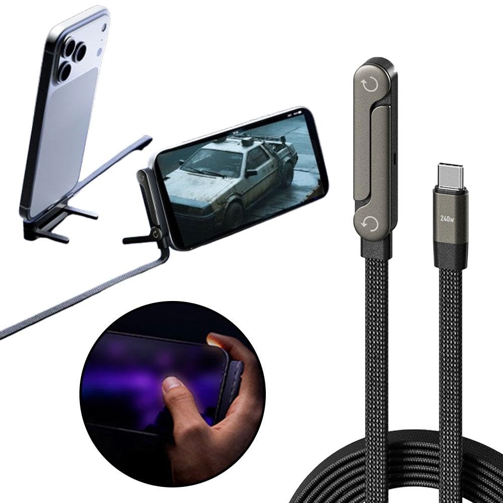 2 in 1 Charging Cable 240W with Type C Multi-Angle Adjustable Stand.Fast Charging Data Sync Cable for Smartphones. Tablets. Laptops. Gaming Devices