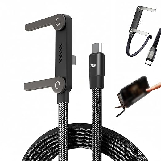 2 in 1 Charging Cable 240W with Type C Multi-Angle Adjustable Stand.Fast Charging Data Sync Cable for Smartphones. Tablets. Laptops. Gaming Devices