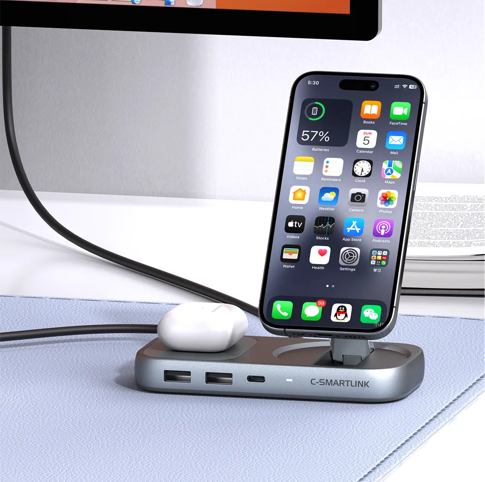 Qi2 3-in-1  Extension Hub Stand and Wireless Charger for iPhone