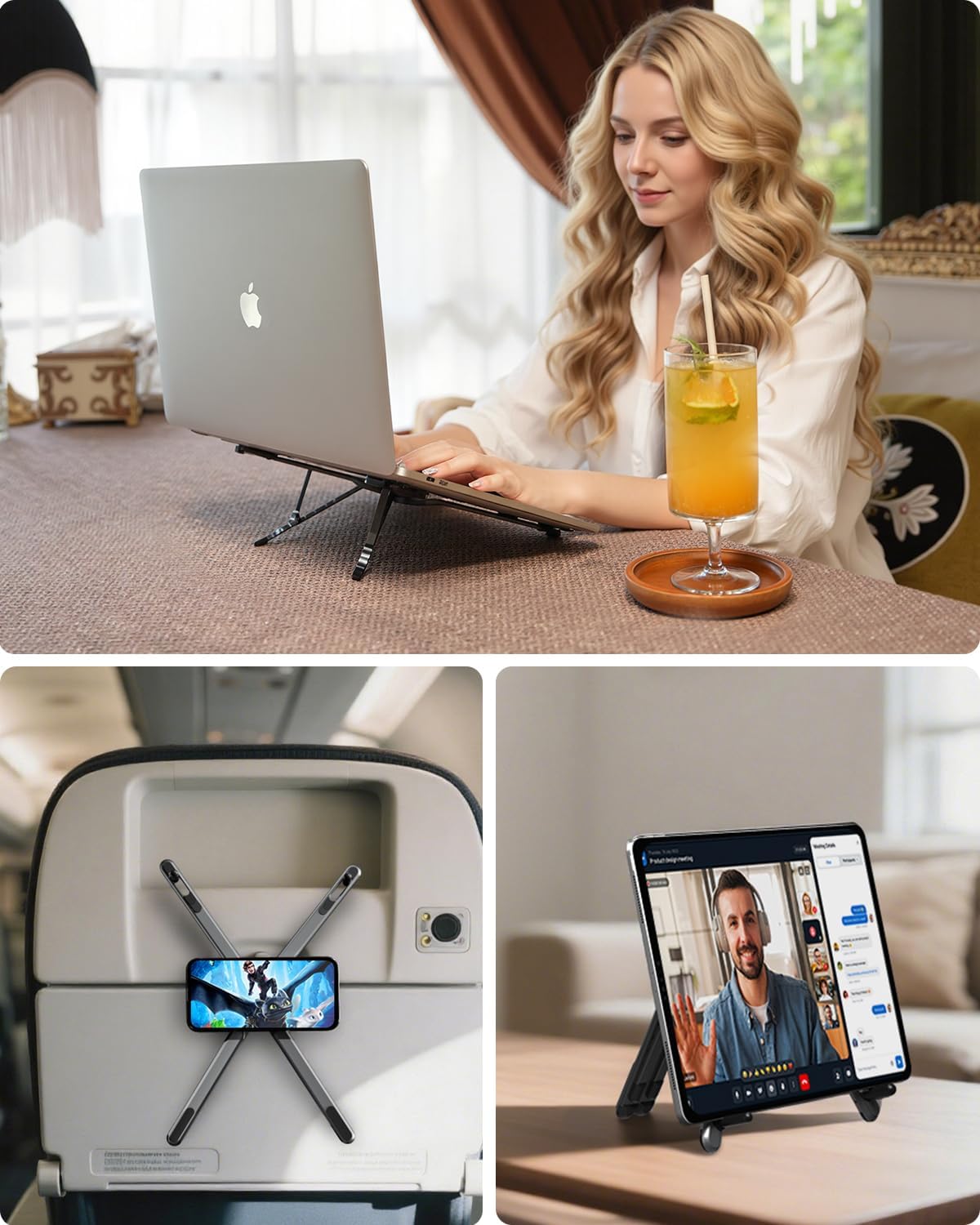 RayCue Portable Laptop Stand for Desk & Travel, Magnetic Phone Holder Tripod, Compatible with 10–16 Laptops and 4–13 Phones/Tablets, Compact Foldable Aluminum Alloy, 8-Level Height Adjustment